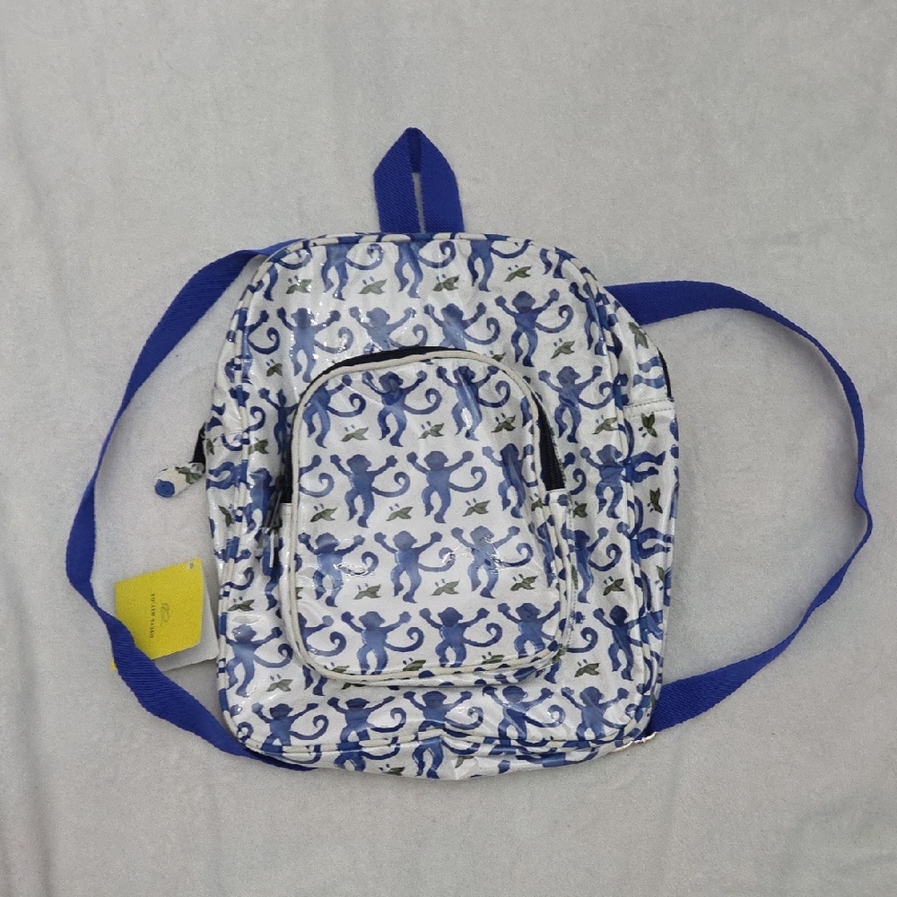 Roller Rabbit Blue Monkey Print White Backpack - Picture 1 of 6